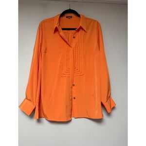 Vince Camuto Orange Pleated Tunic Blouse‎ Top 1X Plus Size Long Sleeve